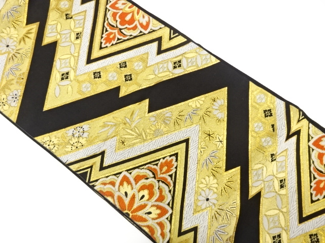 アンティーク　変わり松皮菱に華紋織り出し袋帯（着用可）